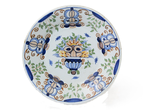 18. Jh. Niederländische Delfter polychrome Platte - um 1 720 - gemarkt - Niederlande - 8,25 Zoll