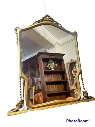 Vintage Mirror Gold Wooden Fireplace Mirror Luigi XVI Style - Picture 1 of 9