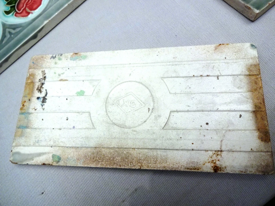 Lote de 6 peças de azulejo antigo Japão Dk Majólica cerâmica porcelana borda flor design - Imagem 4 de 4