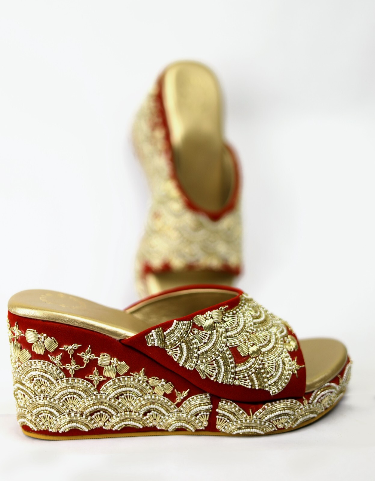 Bridal red wedges for women wedding platform heels-image