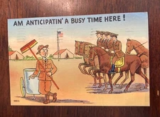 Comic 1942 Am Anticipatin' A Busy Time Here Tichnor Linen Postcard N/A stamp