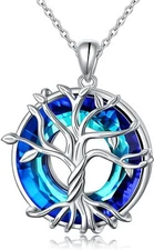 LOVELY 14k White Gold Crystal TREE OF LIFE Necklace for Women Plated Anniversary