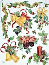 CARTA  DECOUPAGE FORMATO CM. 30X40  IMMAGINI   DI  NATALE  CAMPANE E COCCARDE