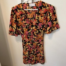 Asos Design A Line Floral Dress Short Sleeves Buttons And  Ties Size 6
