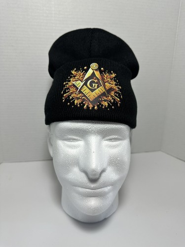 Masonic Square And Compass Stocking Hat Knit Cap Black Adult Size Freemason New! - Picture 3 of 6