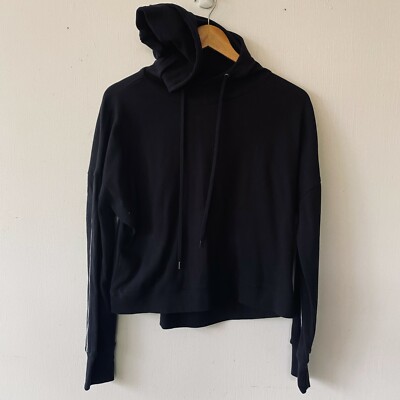 BCG Hoodie Womens Medium Black Sweatshirt Cropped Ribbed Activewear  Loungewear