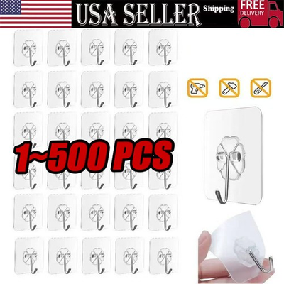 #ad #ad 1 500 PCS Stainless Steel Adhesive Sticky Hooks Heavy Duty Wall Hook Hangers lot $19.49