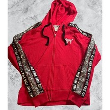 Y2K Victoria's Secret PINK Red Sequin Tracksuit Set Hoodie  Joggers Women Small