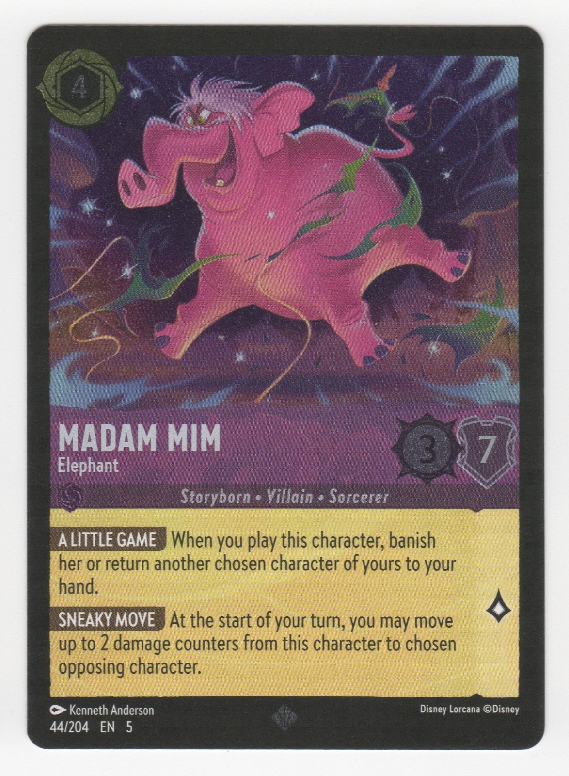 Lorcana Madam Mim - Elephant - 44/204 - Super Rare, Near Mint Shimmering Skies