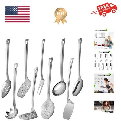 Stainless Steel Cooking Utensils Set 9 Piece, Kitchen Utensil Set Stainless S...