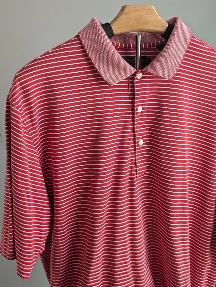 Jack Nicklaus Golf Polo Men's Size Large Red With White Stripes 100% Cotton - Image 4 of 4