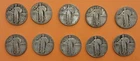 Lot of 10 circulated Standing Liberty Quarter Dollars. 1927-1930