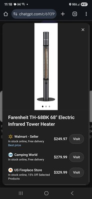 Fahrenheit Epsilon 68 Electric Tower Heater 120V 1500W
