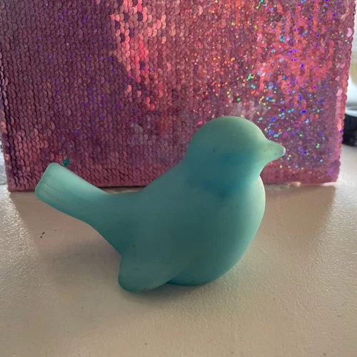 Vintage Fenton Bird Figurine Blue Satin Glass Song Bird 4” Signed