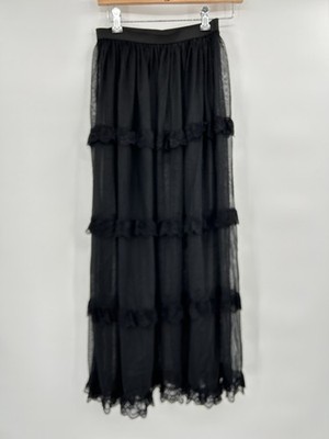 Romwe Womens Sheer Whimsigoth Lace Tiered Maxi Skirt Sz S Goth Witchy Fairy