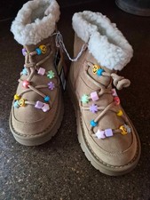 New art class Kids Tan Faux Suede Boots Size 13 with Colorful Beads