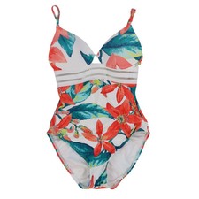 Vince Camuto Womens One Piece Swimsuit Mesh Elastic Molded Cup White Floral New