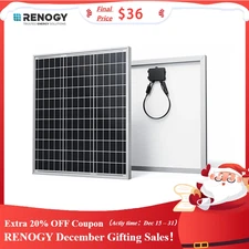 Renogy 50W 12V Solar Panel Monocrystalline High-Efficiency For RV Marine Battery