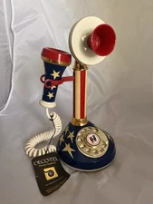 Deco-Tel Red White & Blue 1970s Stick Telephone Am Telecommunications Corp NWTs