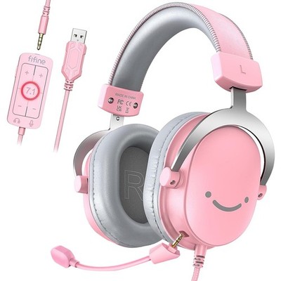 FIFINE Headset mit Mikrofon RGB Headphone Gaming Over Ear Kopfhörer mit Kabel