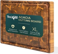 Durable Acacia Wood Cutting Board for Kitchen 24"x15"x1.5" Large End Grain
