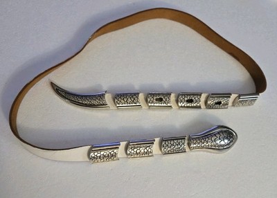 Vintage Streets Ahead White Leather Metal Viper Snake Belt