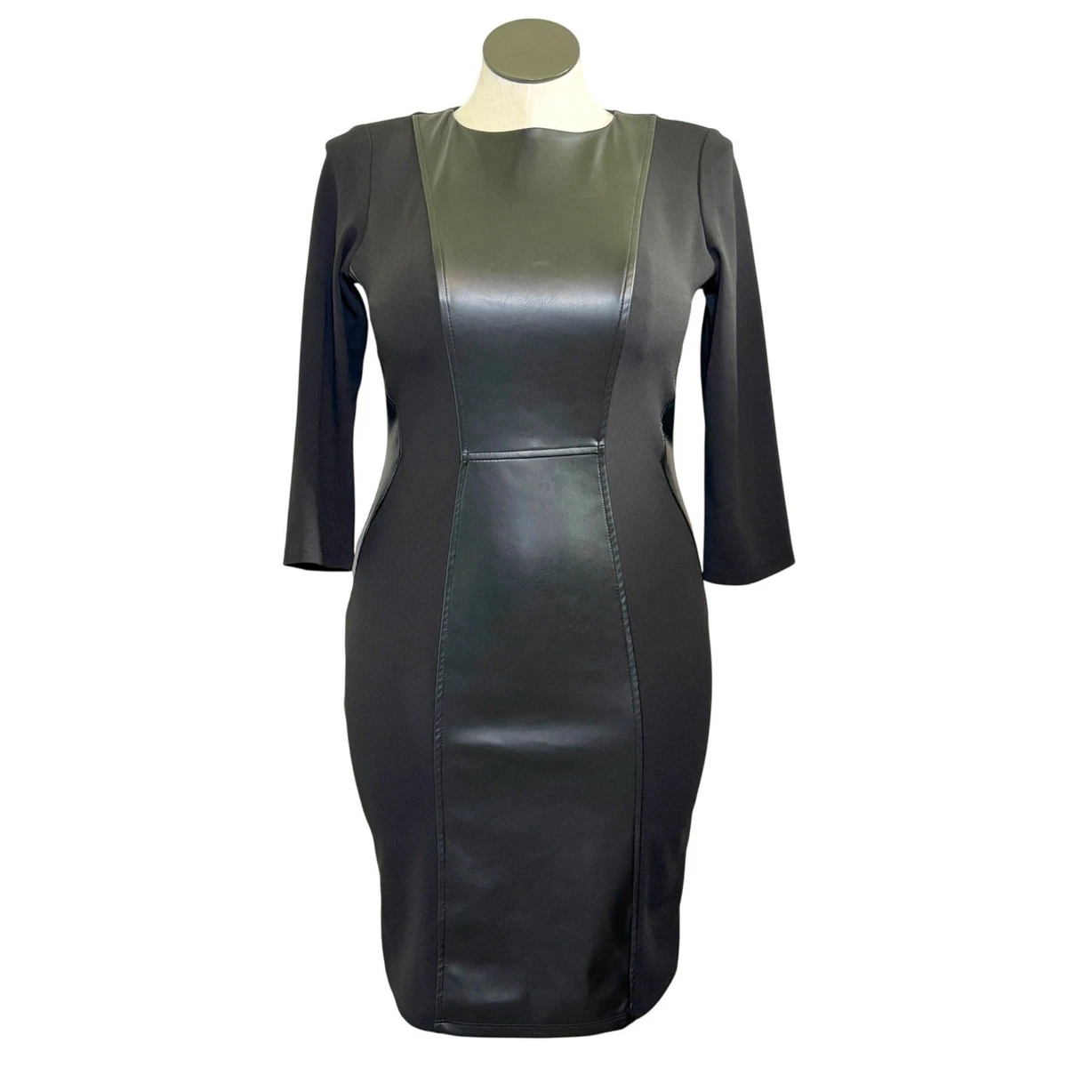 Faux Leather 3/4 Sleeve Solid Dresses for Women for sale | eBay