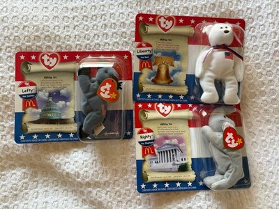 Ty Beanie Baby Liberty, Lefty & Righty The American Trio All Tag Errors Set of 3