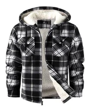 Men's Flannel Jacket Full Zip Fleece Sherpa Lined Plaid Jackets Winter Outwear