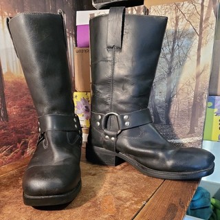 Mens Black Leather Cowboy/biker Boots Size 9/43