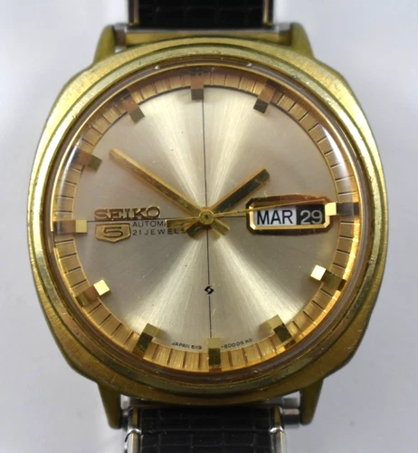 Vintage Seiko Automatic 21J Day Date Calendar 6119-6003 Wrist Watch Runs lot.ec