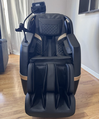 Electric Massage Chair w/ Tablet Control, Black/Gold Faux Leather Solid