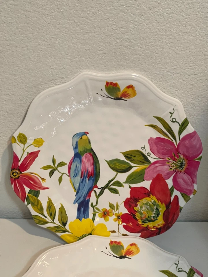 Pier 1 One Imports Floral Birds Melamine Dinner 11” Plate 5 Scallop Edge Vibrant - Image 4 of 4