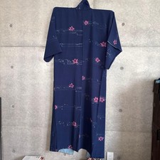 Boro Japanese Kimono Aged Textile Robe Navy Blue Small Patterned Flowers Japan