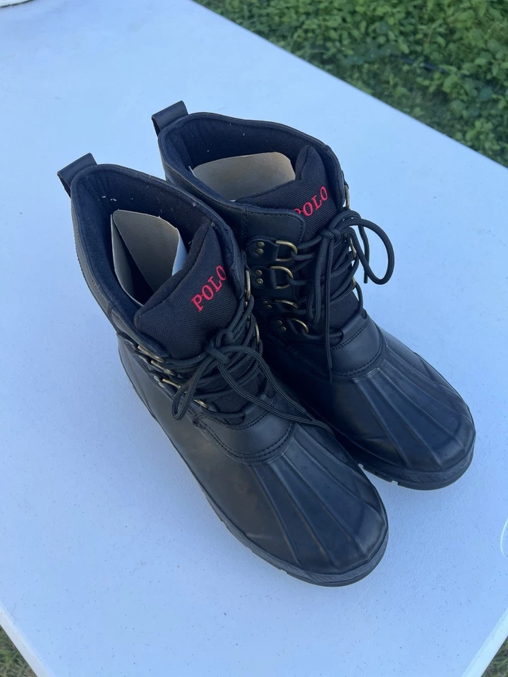 Polo Ralph Lauren Men Black Crestwick Nylon Rubber Lace Up Winter Duck Boots 12D - Image 2 of 4