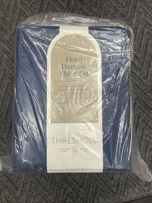 Threshold Hotel Damask Sheet Set 6 Pc 400 TC 100% Cotton Sheet Set Blue Full