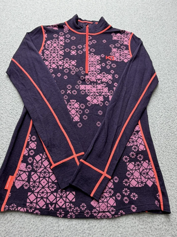 Camiseta para mujer Kari Traa M púrpura rosa mezcla de lana cuarto cremallera capa base cuello falso Foto 2 de 4