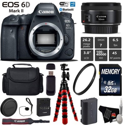 Canon EOS 6D Mark II DSLR Camera with 50mm f/1.8 STM Lens + Wireless Remote + UV