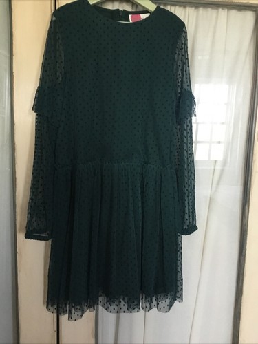 MINI BODEN girls 8-9 Yrs Dark Green / Blue Spotted , Long Sleeves , Party Tulle - Picture 6 of 13