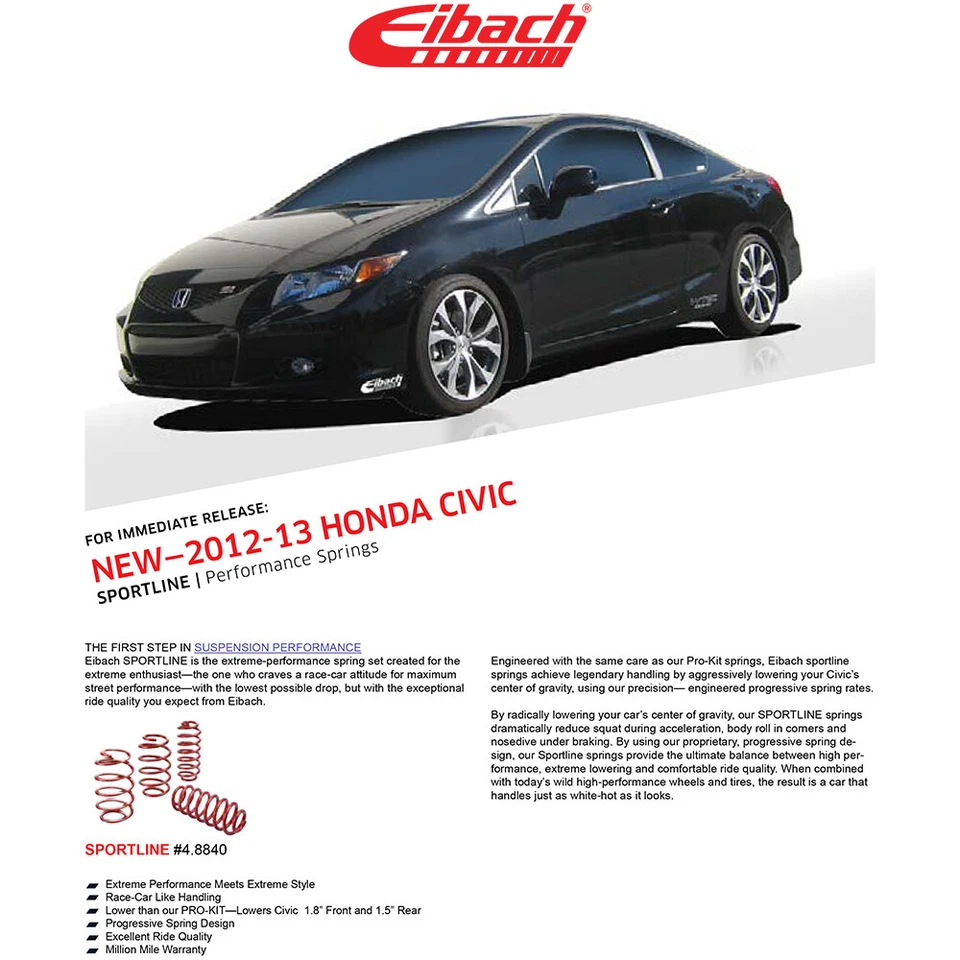 Muelles rebajadores delanteros traseros Eibach 4.8840 SPORTLINE para 12-15 Civic / 13-15 ILX Foto 3 de 4