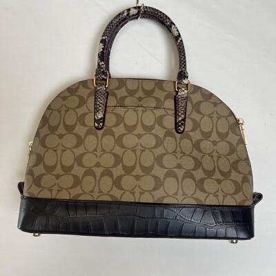 COACH Signature Sierra Satchel Bag Handbag with Exotic Mixed Trim