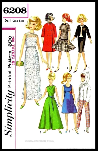 Simplicity 6208 Pattern Barbie Fashion TEEN DOLL Wardrobe