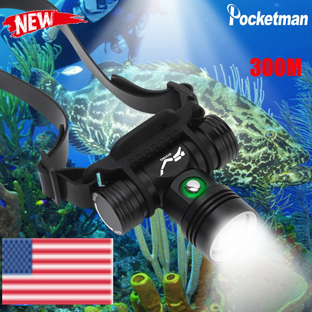 Professional Diving Headlamp 300 Meters Underwater Headlight Led Scuba  Torch