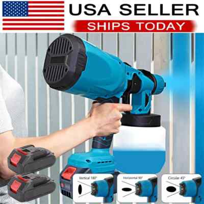 High Pressure Cordless Paint Sprayer Electric Airless HVLP Spray Gun w/2 Battery