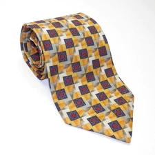ERMENEGILDO ZEGNA Men's 100% Silk Necktie ITALY Luxury Geometric Multicolored