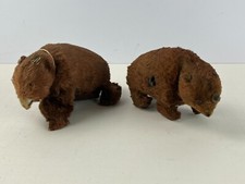 2 Vintage Wind up Bears Tested Works 1950s Antique Toy Bear Plush over Tin Key