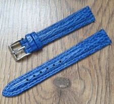16mm VINTAGE APOLLO SHARK GRAIN GENUINE LEATHER BLUE WATCH STRAP SILVER BUCKLE..