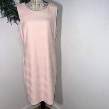 Tommy Hilfiger, 16, pink sleeveless lined ribbed rear zip logo charm sheath midi