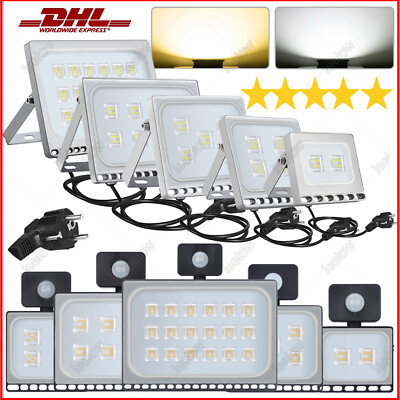 LED Fluter mit Bewegungsmelder/Stecker Flutlicht Floodlight Ultra dünn 10W-500W