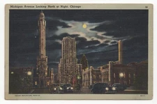 Postcard - Linen Michigan Avenue Looking North at Night, Chicago - Posted 1941